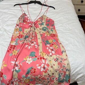 Zara satin effect floral pink mini dress